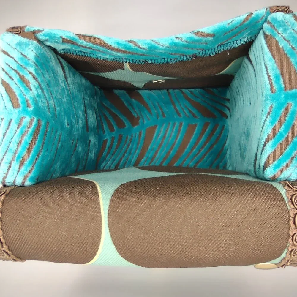 NWOT Plush Handbag Artisan-Made Turquoise/Brown w/Beads by Not Sisters Too - Picture 4 of 9